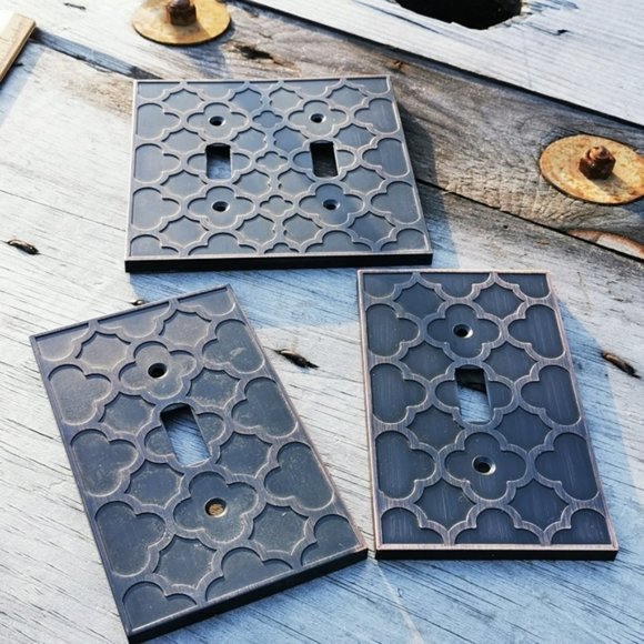 Trio of Embossed Allen and Roth Cast Bronze Light Switch Plates Covers - Picture 1 of 11